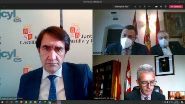Imagen videoconferencia Consejero de Fomento y Medio Ambiente y Presidente Diputación de Ávila sobre el programa Rehabitare.2